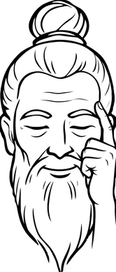 The guru, finger to his temple