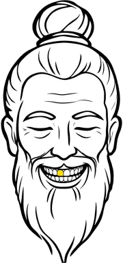 The guru, grinning, with a gold tooth